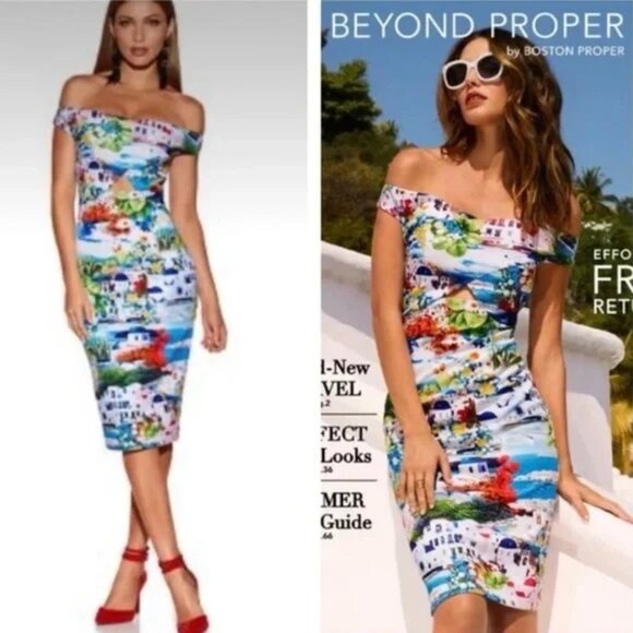Boston Proper Greek Get Away Santorini Off the Shoulder Dress Size 2 - Picture 1 of 5